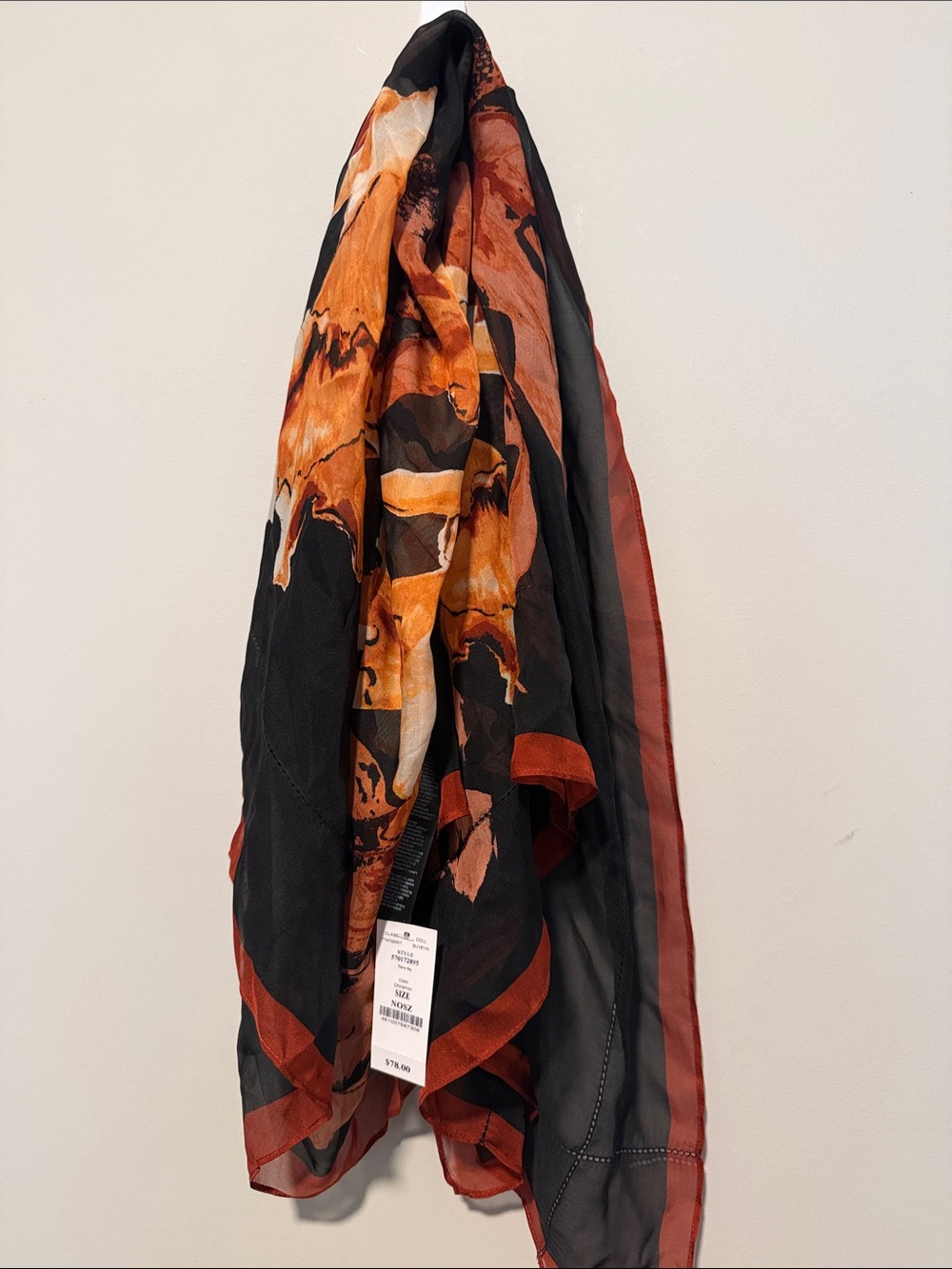 Lightweight Black & Orange Decorative Scarf - Brand: White House/ Black market